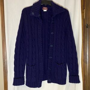 Susan Ess Deep Blue large cable knit thick Cardigan